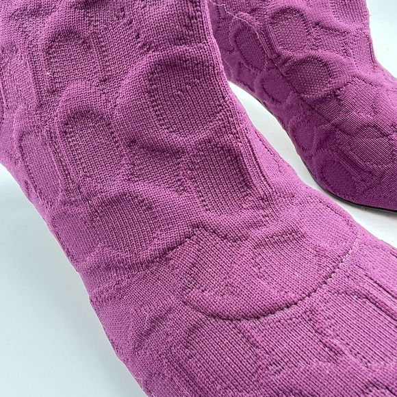 Coach Women's Jade Knit Sock Booties Deep Berry Stretch Knit Sz 8.5 Kitten Heel - Picture 13 of 14